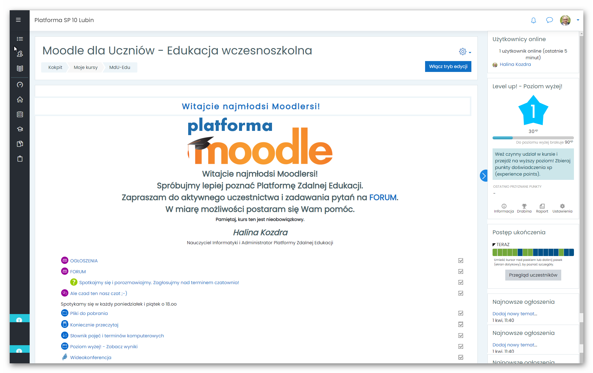 Moodle w Szkole Podstawowej nr 10 w Lubinie - Forum dla najmłodszych