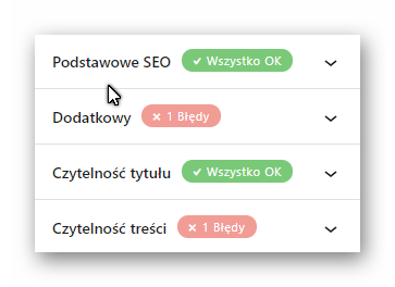 Kategorie testów Rank Math SEO