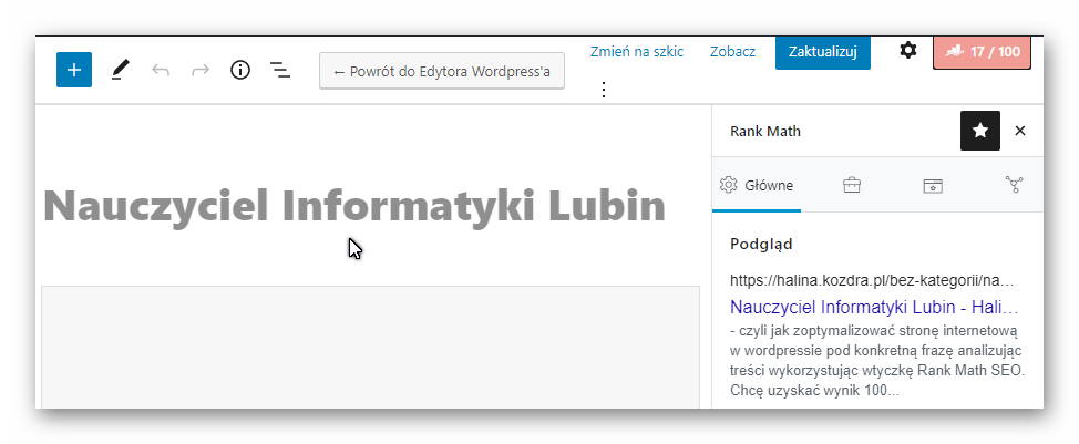 Po kliknięciu w SEO score